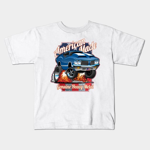 Patriotic American Made Classic Car Cartoon Illustration Kids T-Shirt by hobrath